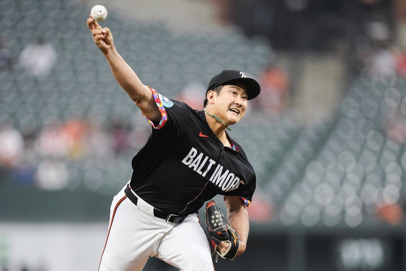レイズ戦に先発し、5回を7失点だったが、6勝目を挙げたオリオールズ菅野（AP）