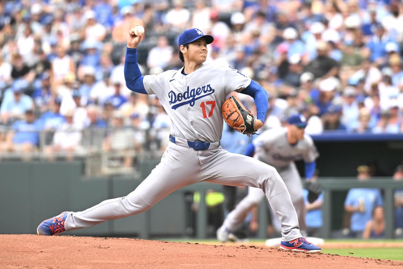 ロイヤルズ対ドジャース　ドジャース先発の大谷（撮影・滝沢徹郎）