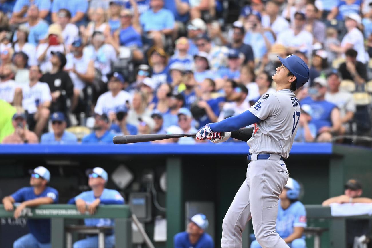 ロイヤルズ対ドジャース　5回表ドジャース無死、大谷は中飛に倒れる（撮影・滝沢徹郎）
