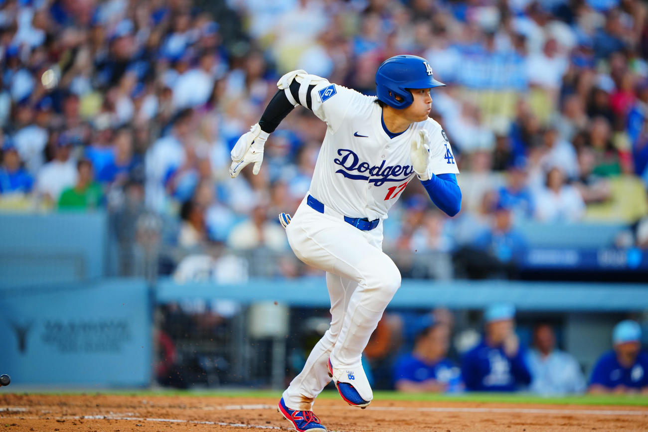 ドジャース対アストロズ　3回裏ドジャース1死、鋭い打球も投直に倒れる大谷（撮影・垰建太）