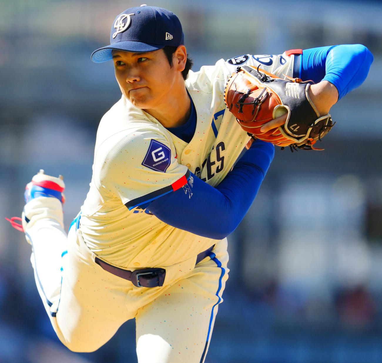 ドジャース対アストロズ　力投するドジャース先発の大谷（撮影・垰建太）