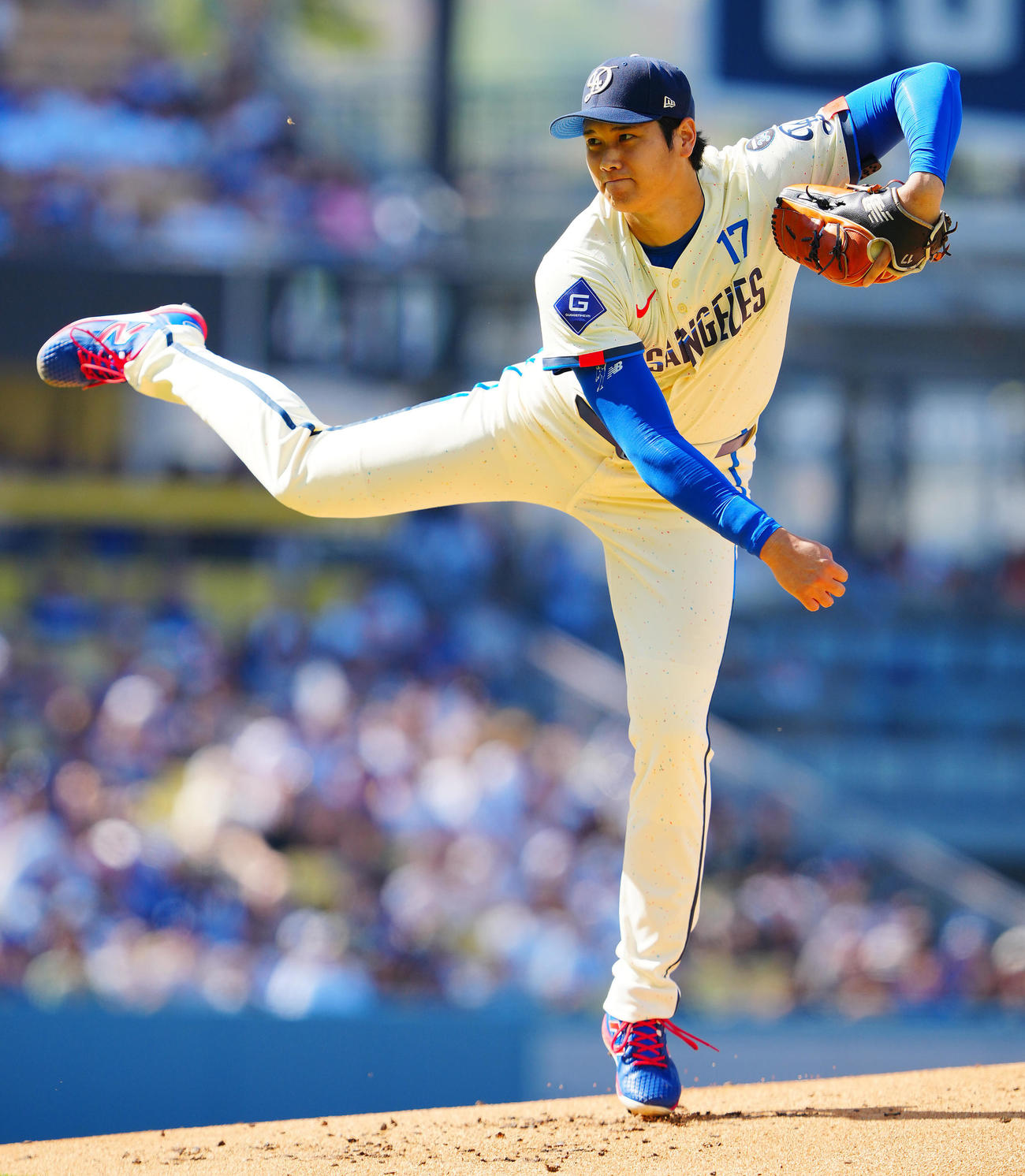 ドジャース対アストロズ　力投するドジャース先発の大谷（撮影・垰建太）