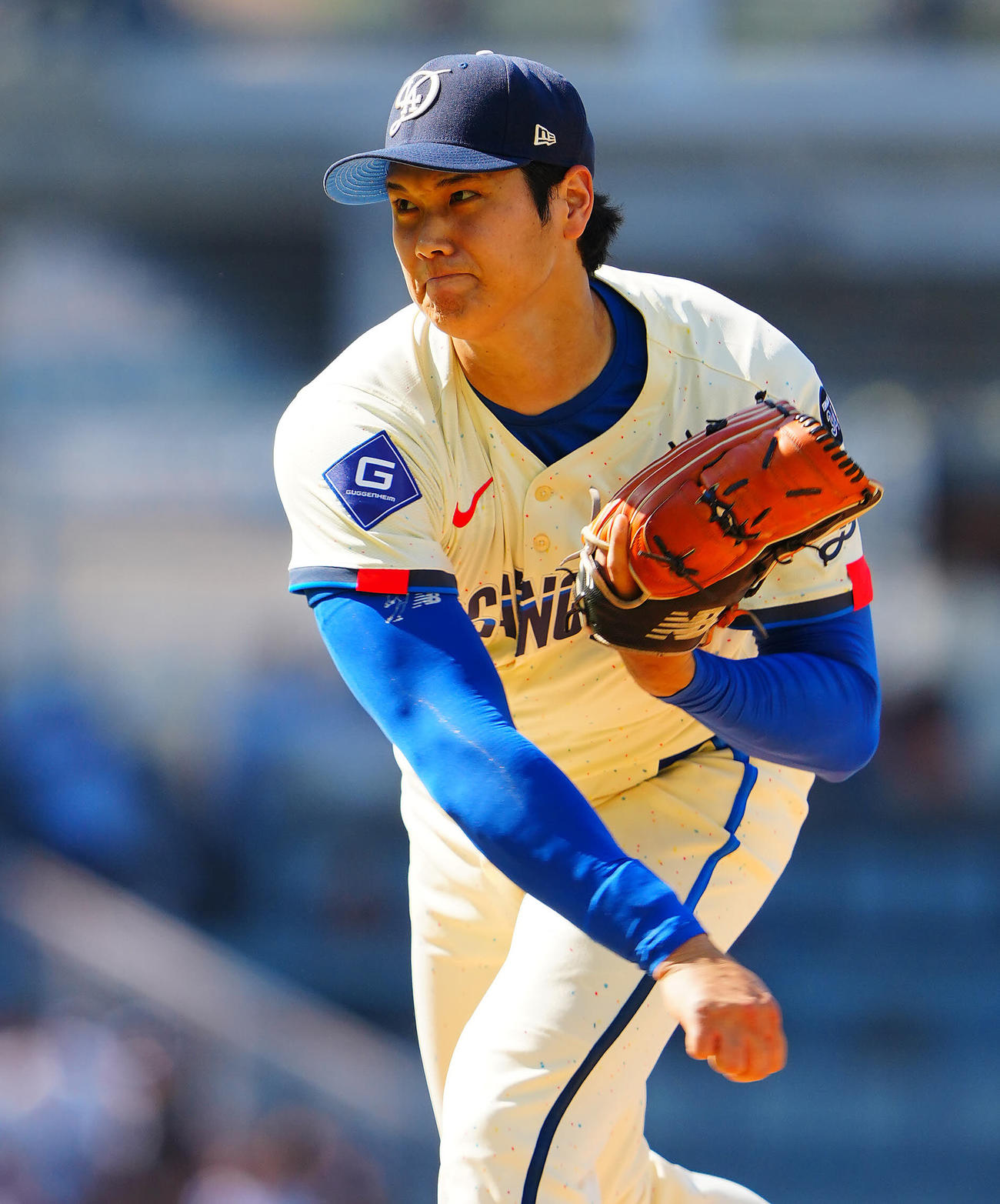 ドジャース対アストロズ　力投するドジャース先発の大谷（撮影・垰建太）