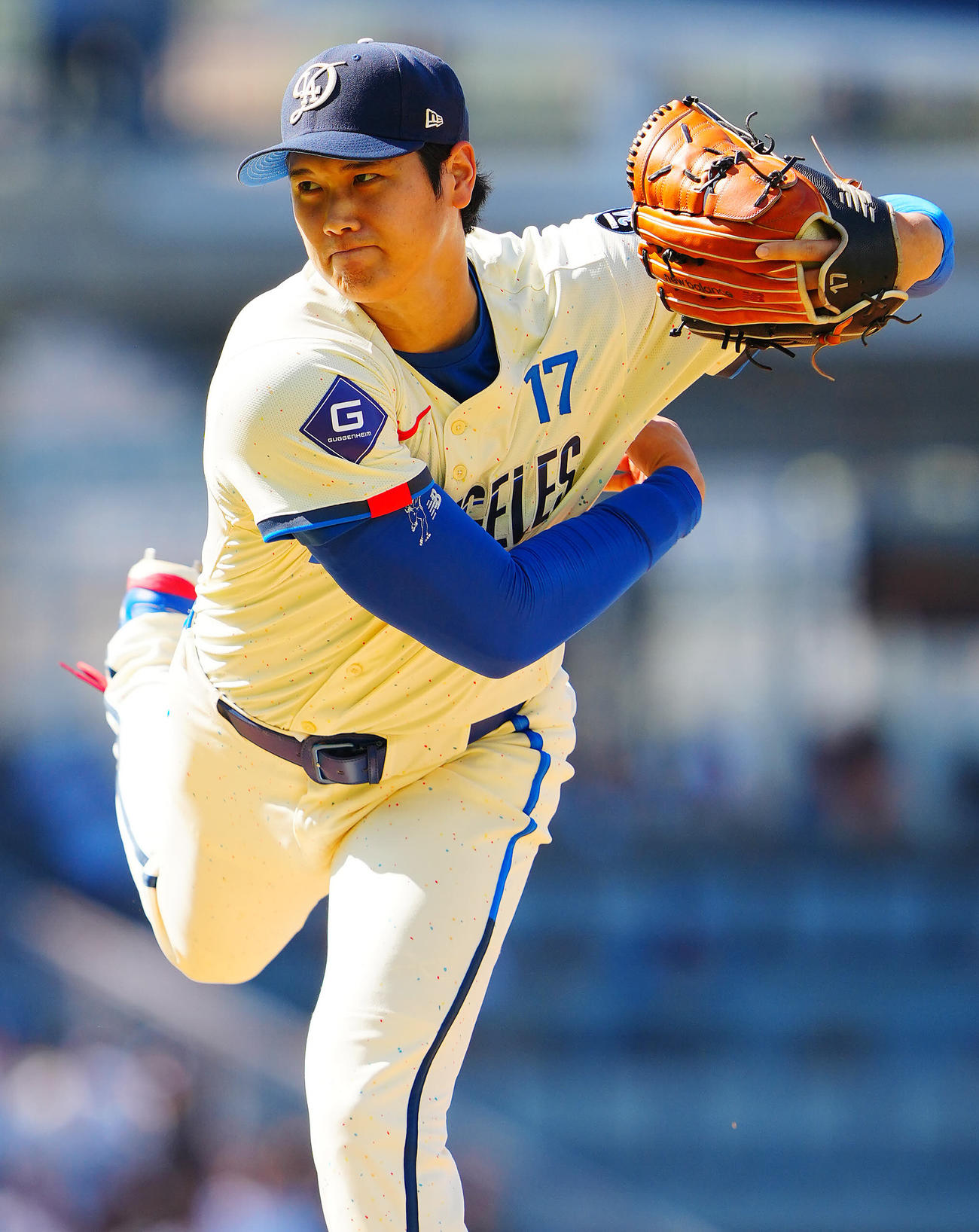 ドジャース対アストロズ　力投するドジャース先発の大谷（撮影・垰建太）