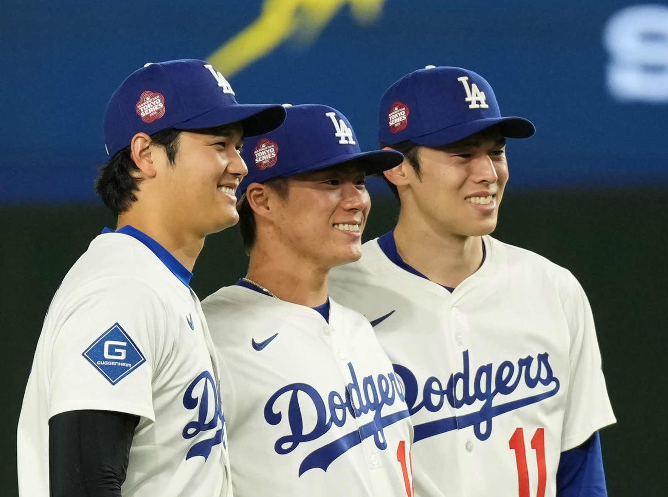 2025年3月　記念撮影する左から大谷翔平、山本由伸、佐々木朗希