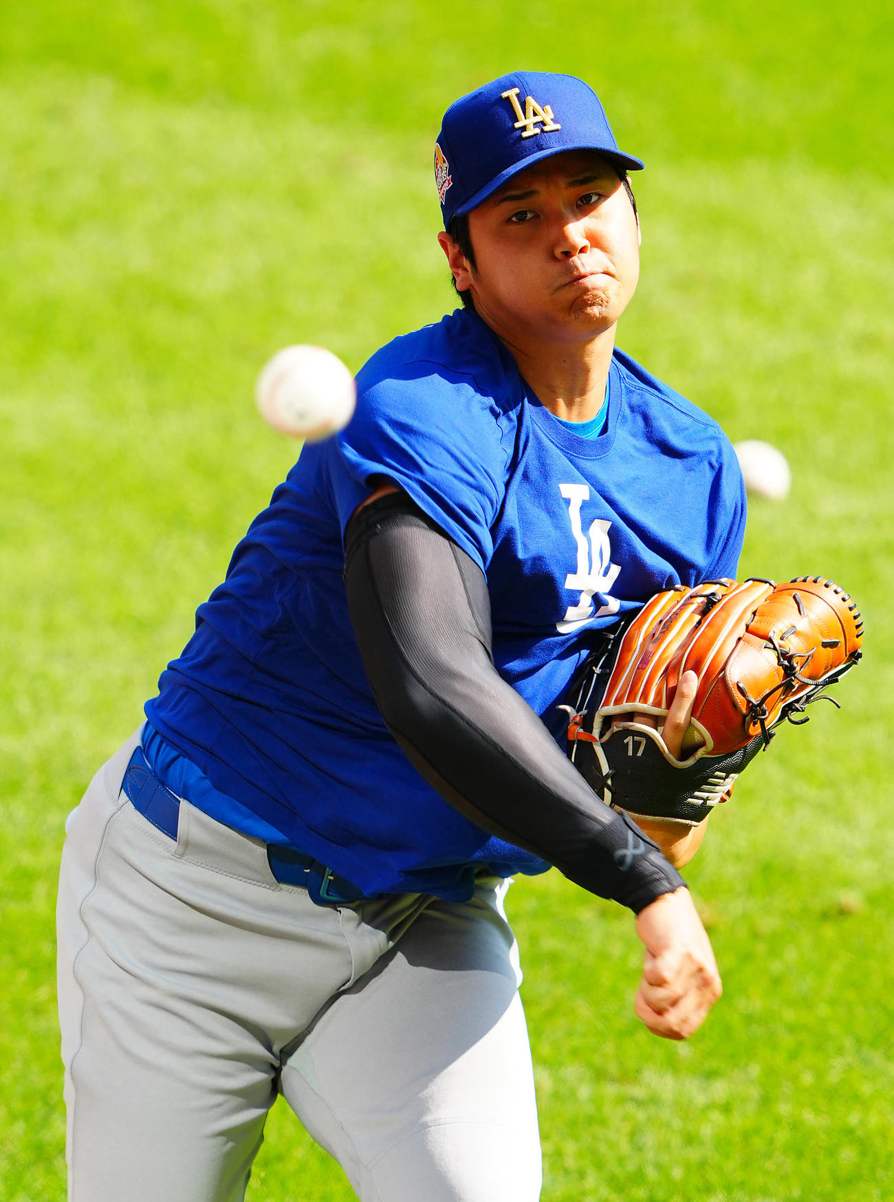 ブルワーズ対ドジャース　試合前調整するドジャース大谷（撮影・垰建太）