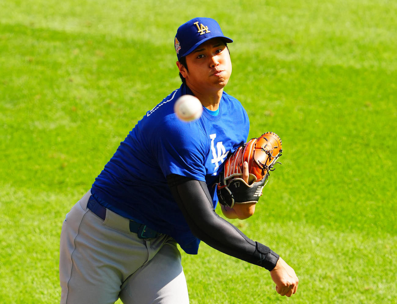 ブルワーズ対ドジャース　試合前調整するドジャース大谷（撮影・垰建太）