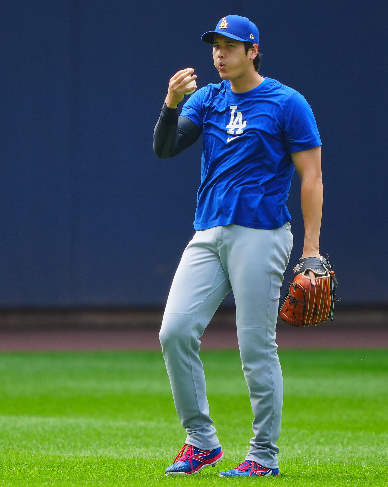 ブルワーズ対ドジャース　試合前調整するドジャース大谷翔平（撮影・垰建太）