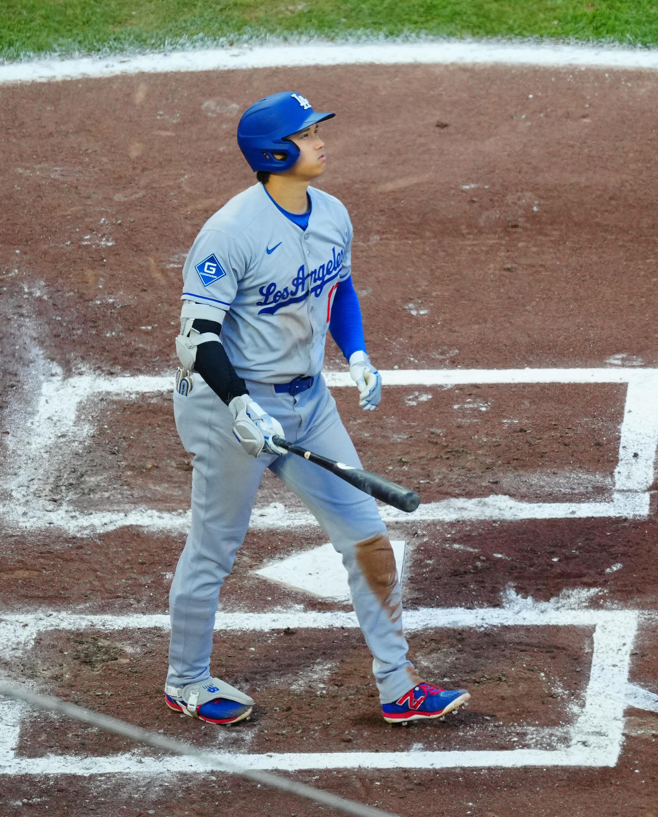 ジャイアンツ対ドジャース　3回表ドジャース1死三塁、初の「スプラッシュヒット」となる右越え2点本塁打を放つ大谷（撮影・垰建太）