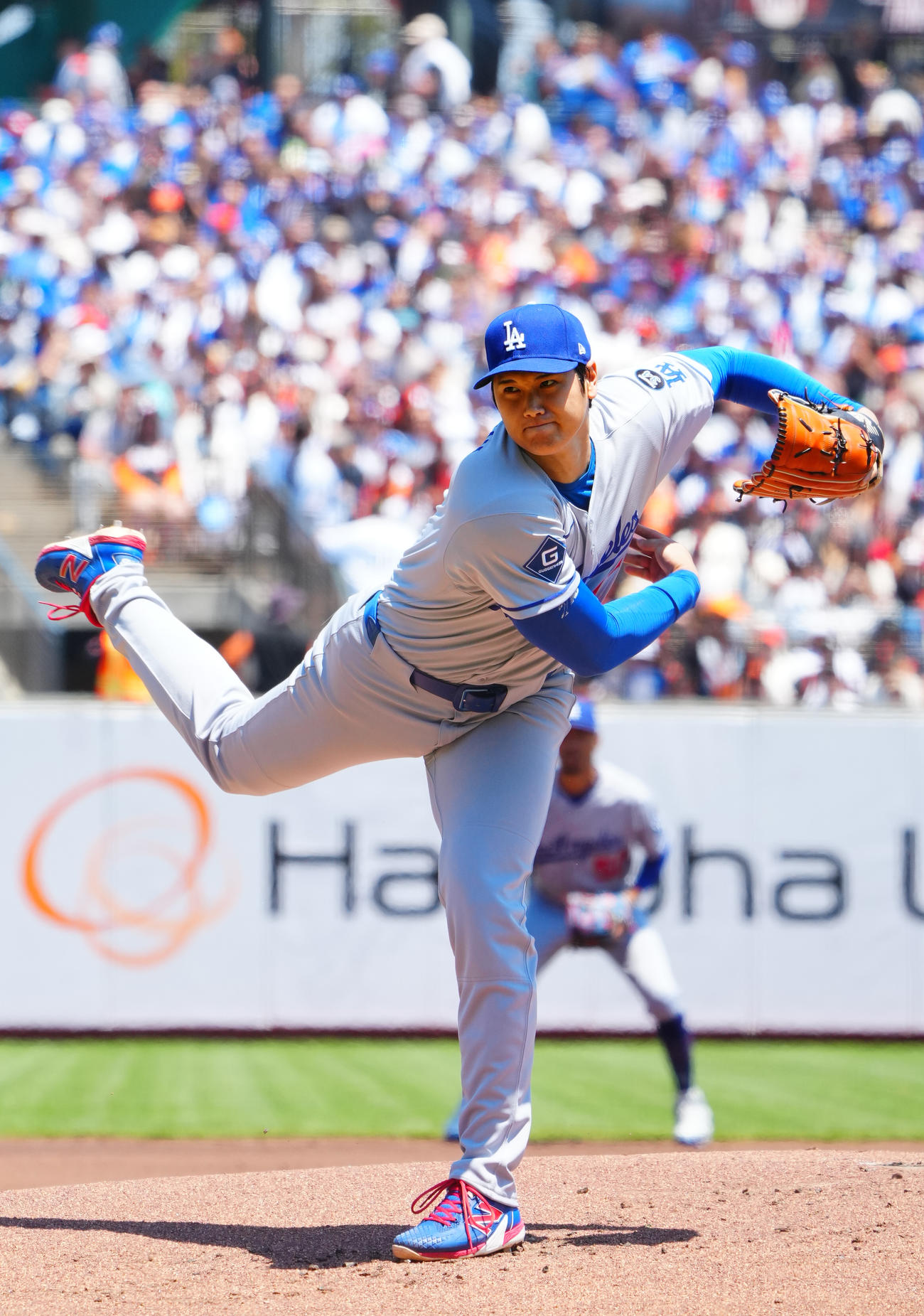 ジャイアンツ対ドジャース　力投するドジャース先発の大谷（撮影・垰建太）