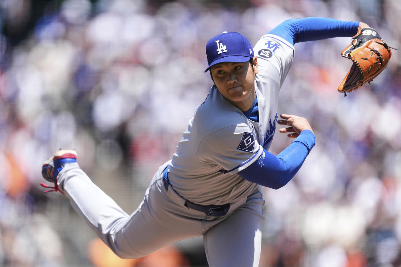 ジャイアンツ戦に先発して好投したドジャース大谷翔平（AP)