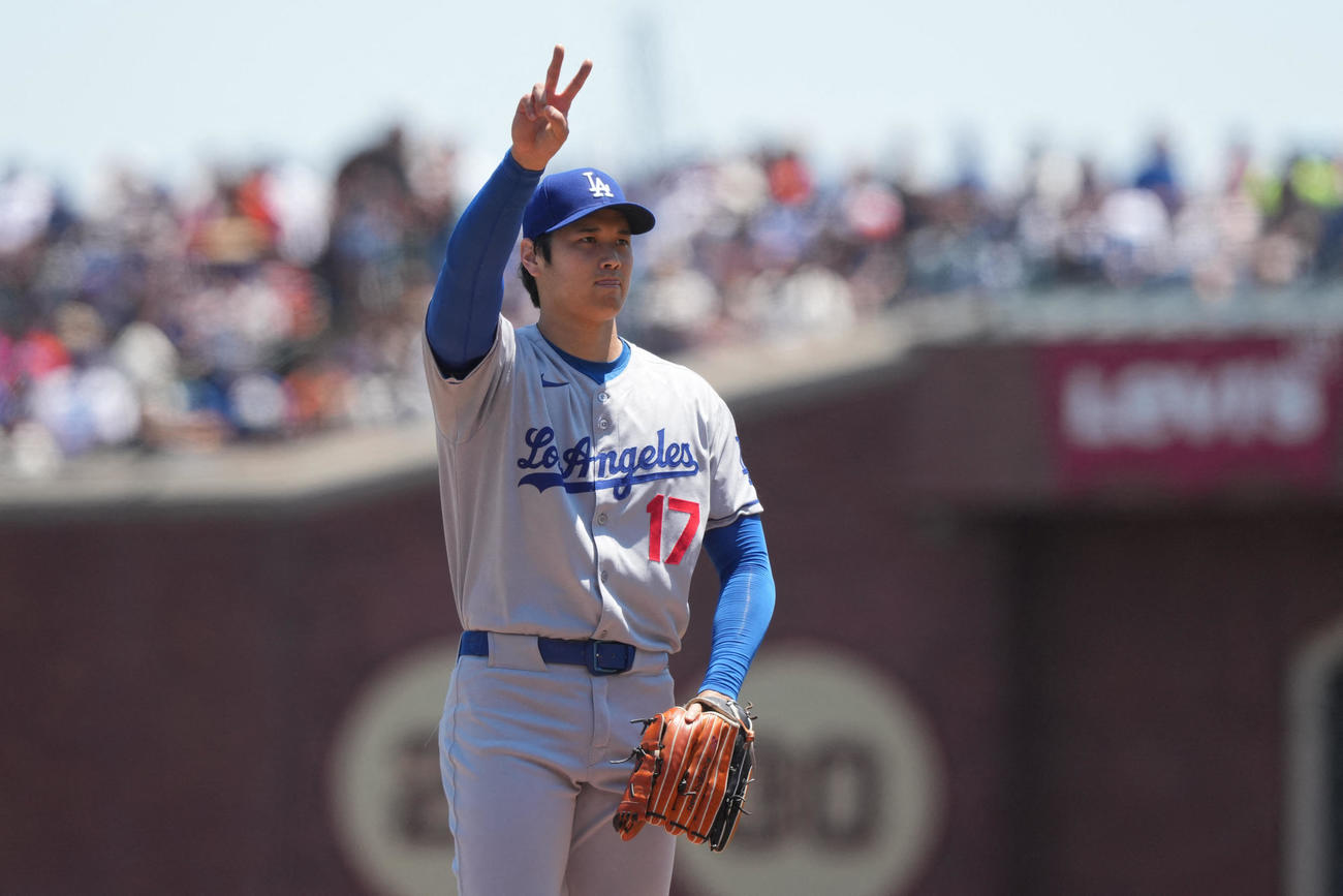 ジャイアンツ戦に先発して好投したドジャース大谷翔平（ロイター)