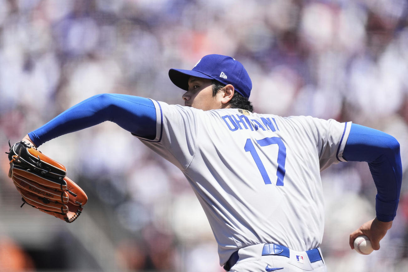 ジャイアンツ戦に先発して好投したドジャース大谷翔平（AP)
