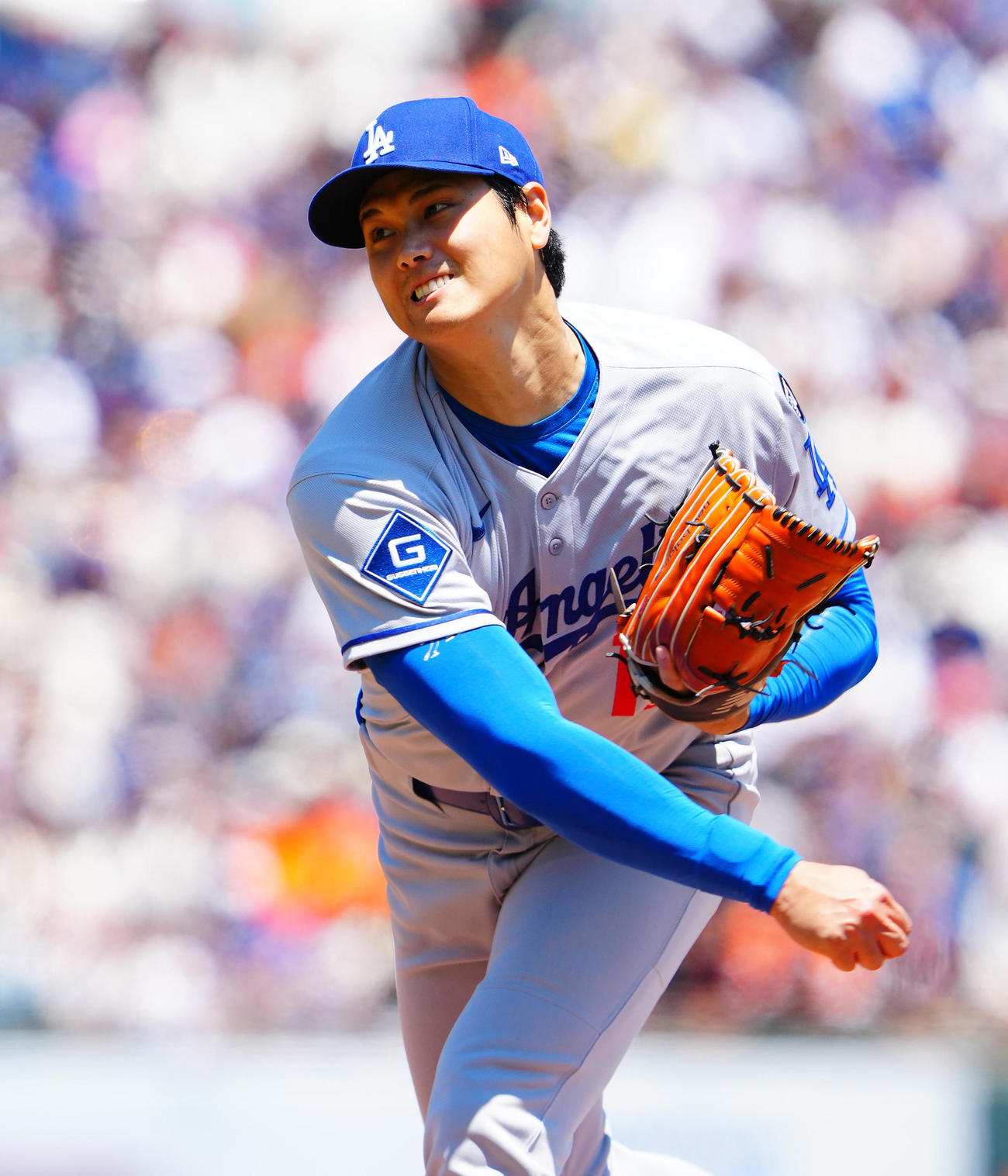 ジャイアンツ対ドジャース　2回裏、歯を食いしばり力投するドジャース先発の大谷（撮影・垰建太）