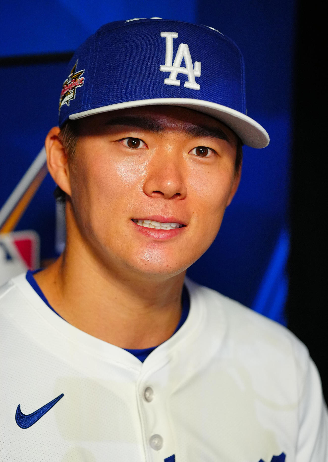 MLBオールスター前日会見に臨むドジャース山本（撮影・垰建太）