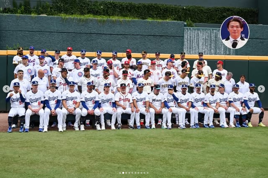 撮影時間に間に合わず不参加だった山本由伸に配慮した大谷翔平の投稿（インスタグラムから）