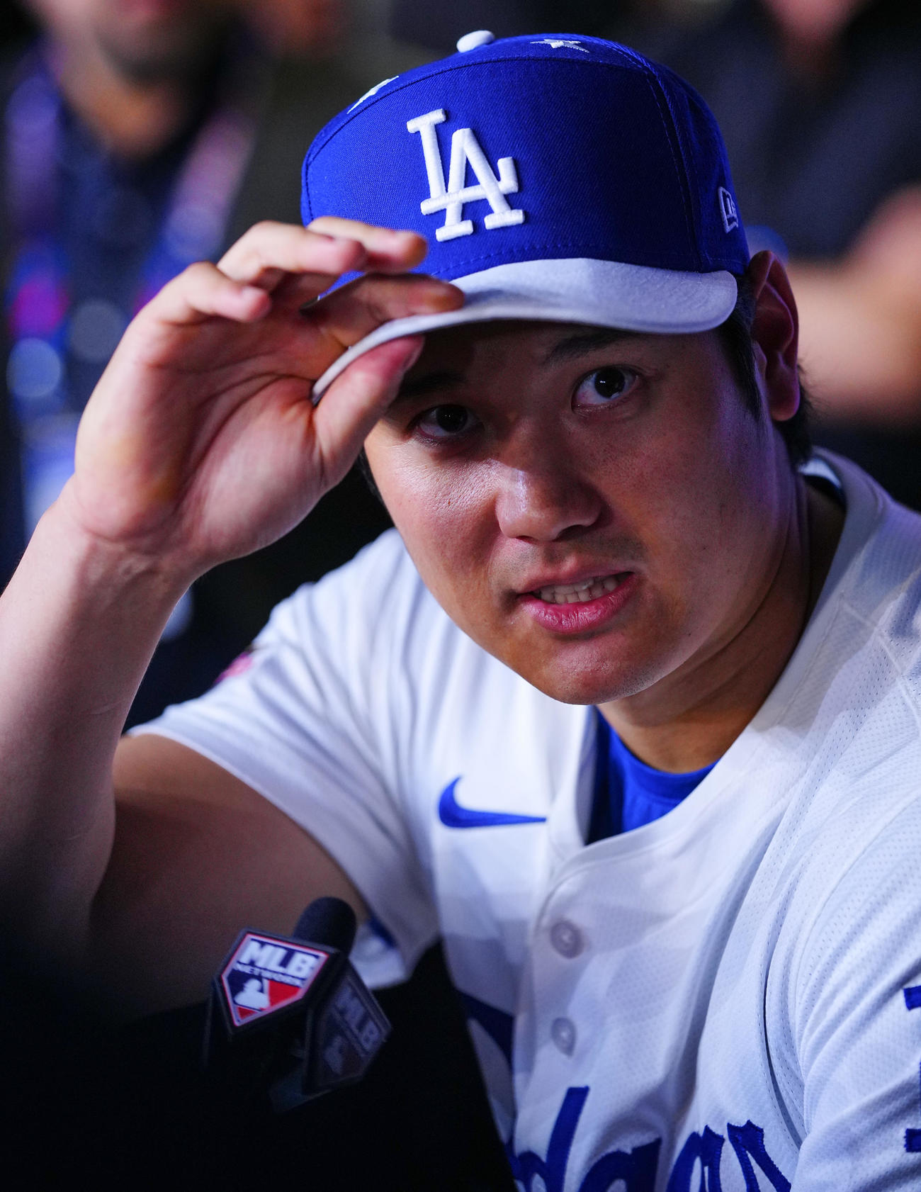 14日、MLBオールスター前日会見に臨むドジャース大谷（撮影・垰建太）