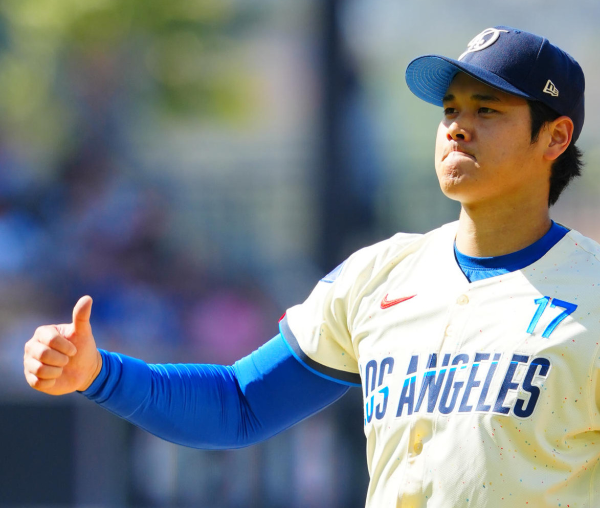 5日のドジャース対アストロズ　マウンドで気合の入った表情のドジャース先発の大谷（撮影・垰建太）