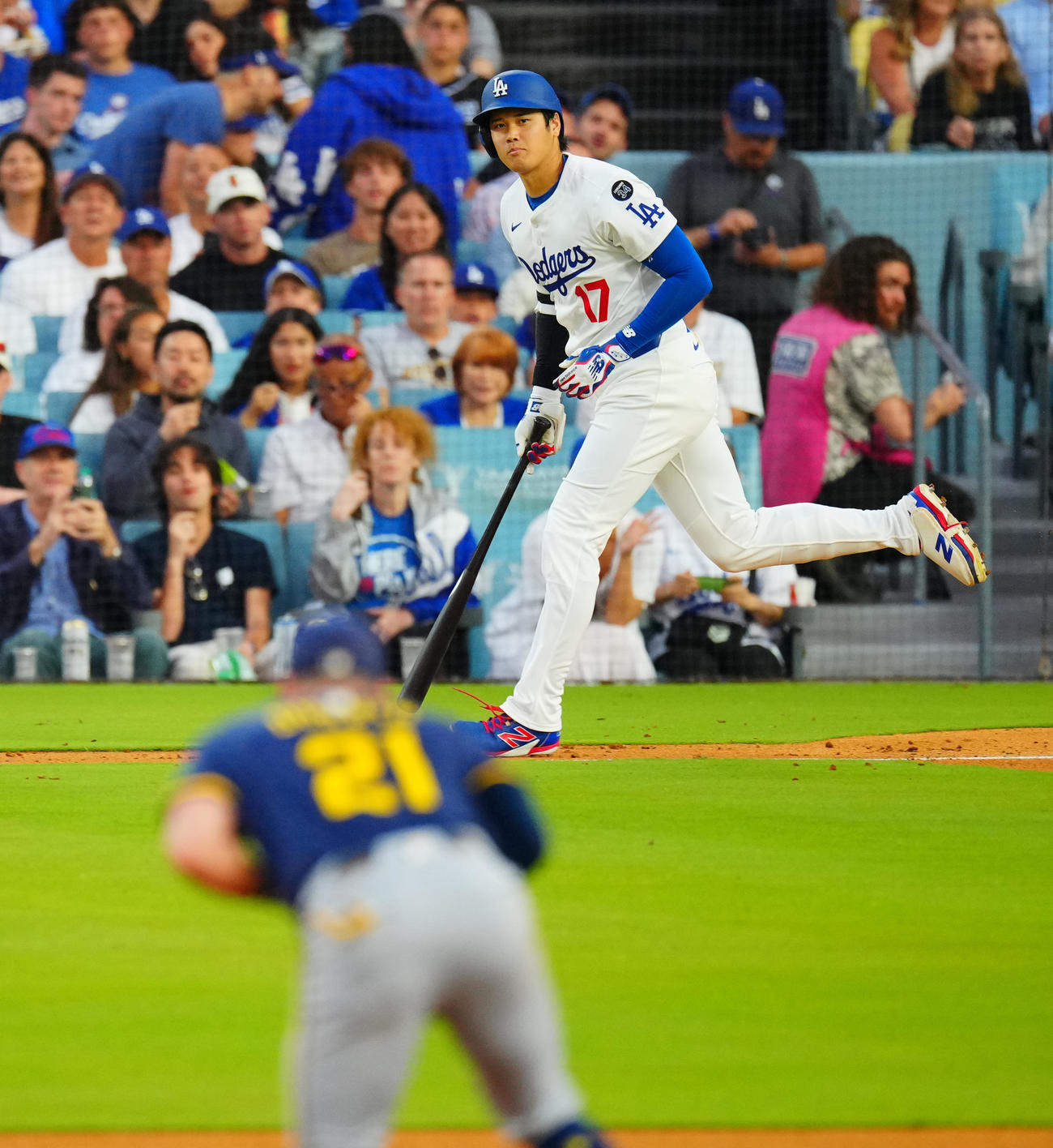 ドジャース対ブルワーズ　3回裏ドジャース2死、三ゴロに倒れる大谷（撮影・垰建太）