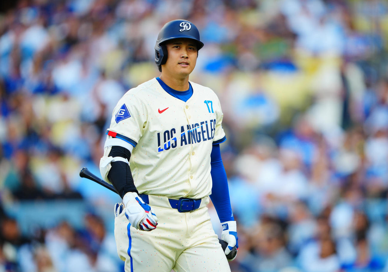 ドジャース対ブルワーズ　1回裏ドジャース無死、空振り三振に倒れる大谷（撮影・垰建太）