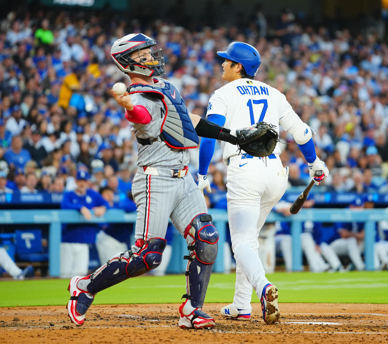 ドジャース対ツインズ　3回裏ドジャース2死、空振り三振に倒れる大谷（撮影・垰建太）