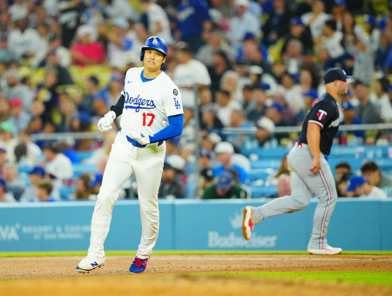 ドジャース対ツインズ　5回裏ドジャース2死、中飛に倒れる大谷（撮影・垰建太）