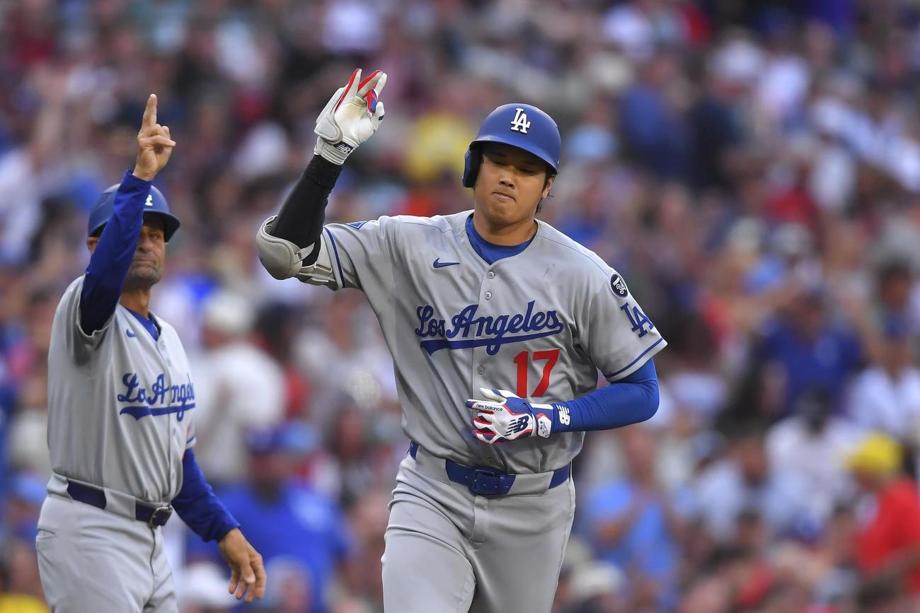 ドジャース大谷翔平はレッドソックス戦1回表、先頭打者弾の３８号本塁打を放った（AP)