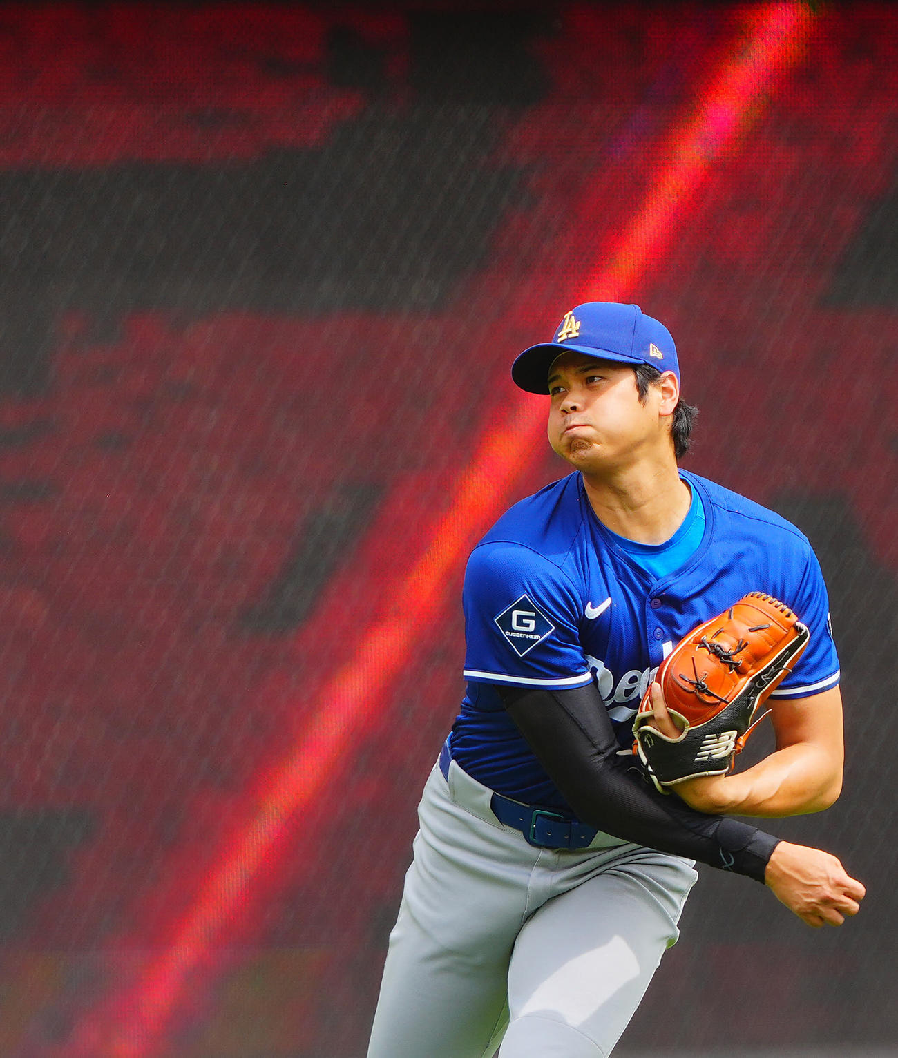 レッズ対ドジャース　試合前、投球練習に臨むドジャース大谷（撮影・垰建太）