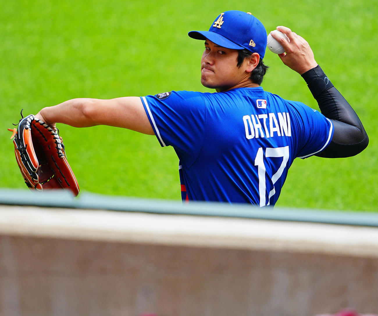 レッズ対ドジャース　試合前、壁当てを行うドジャース大谷（撮影・垰建太）