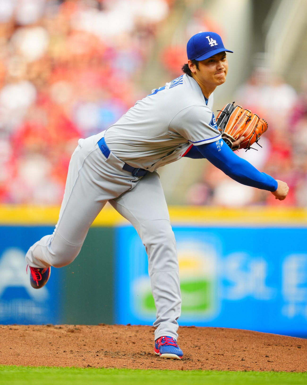 レッズ対ドジャース　力投するドジャース先発の大谷（撮影・垰建太）