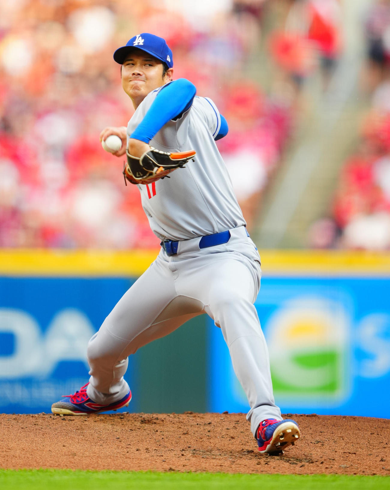 レッズ対ドジャース　力投するドジャース先発の大谷（撮影・垰建太）