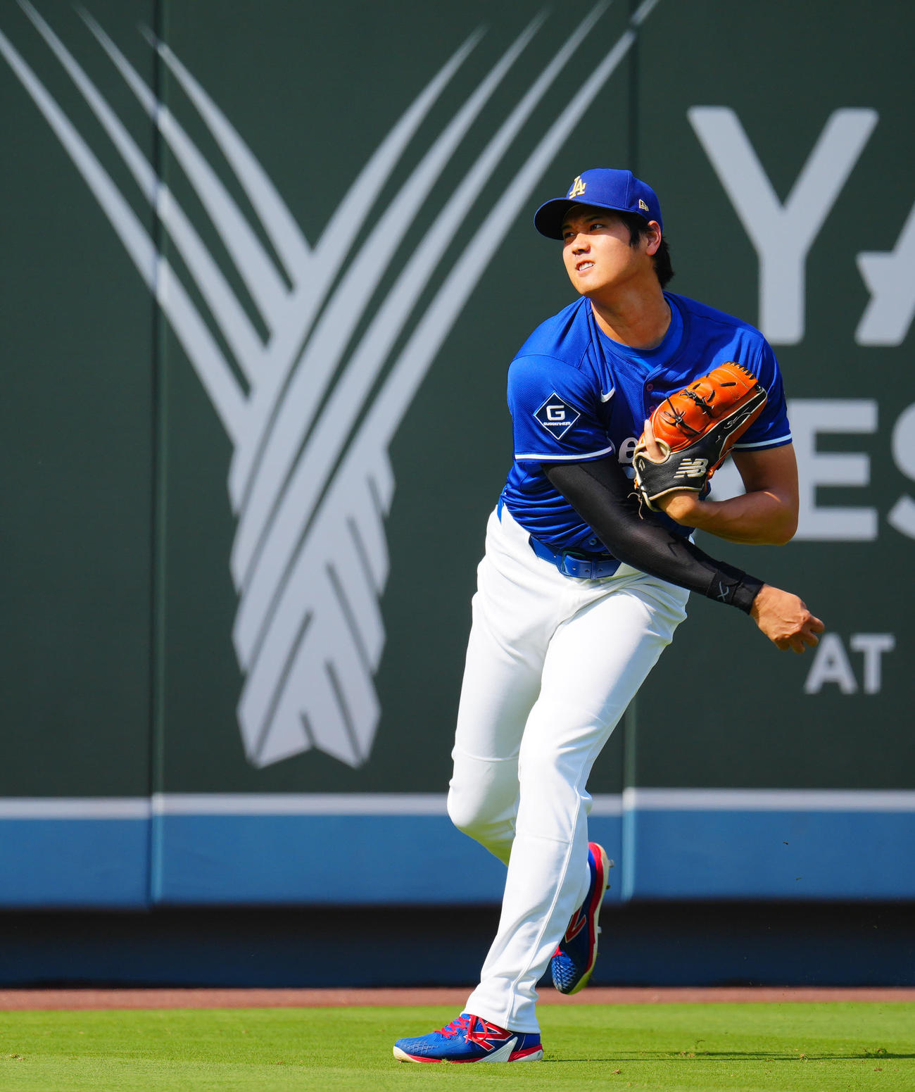 ドジャース対カージナルス　試合前投球練習に臨むドジャース大谷（撮影・垰建太）