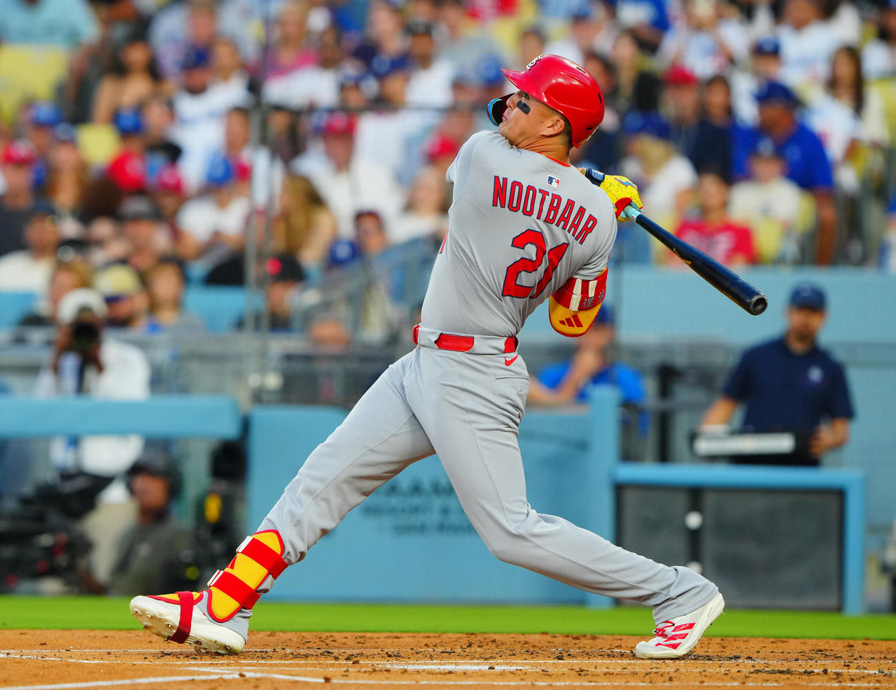 ドジャース対カージナルス　2回表カージナルス無死、中飛に倒れるヌートバー（撮影・垰建太）