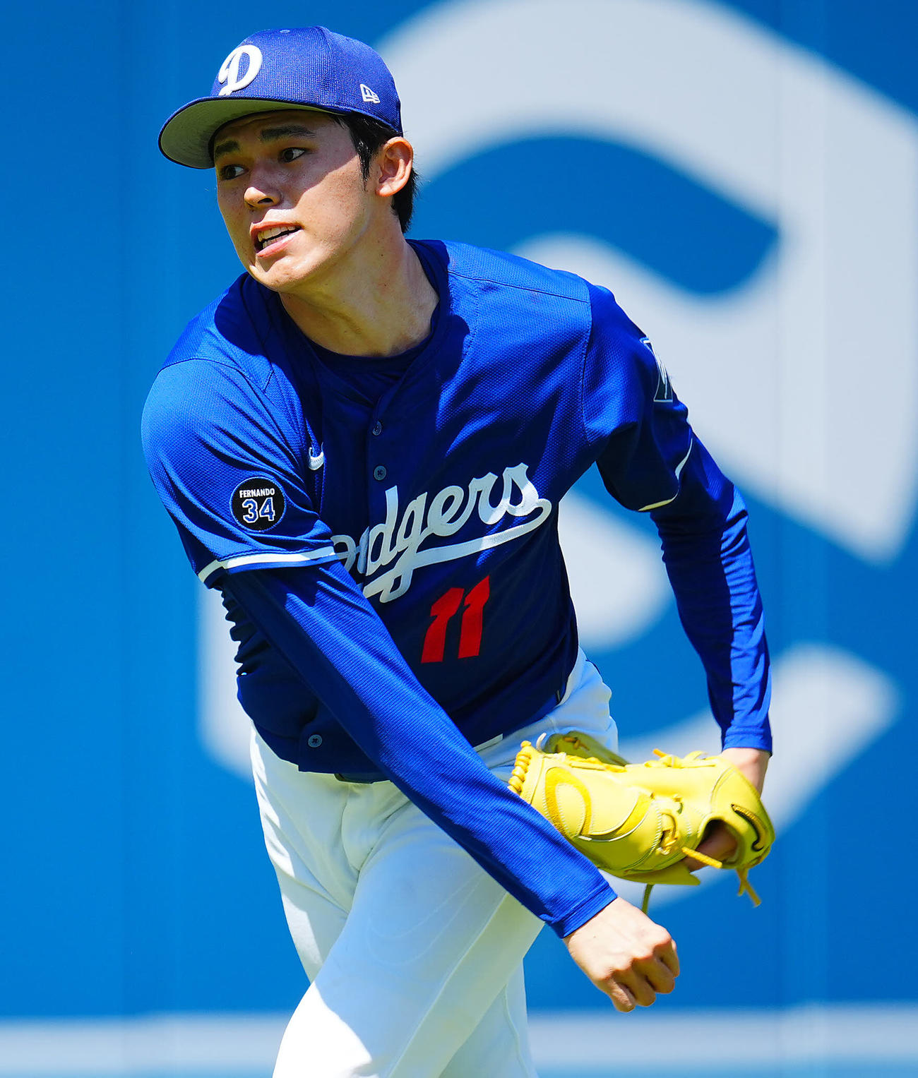 ドジャース対カージナルス　試合前練習で調整するドジャース佐々木（撮影・垰建太）