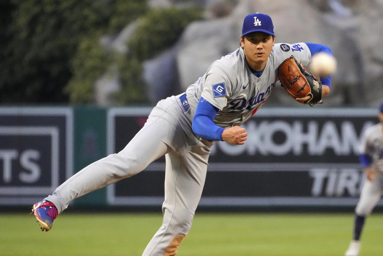 エンゼルス戦に先発したドジャース大谷翔平（AP)