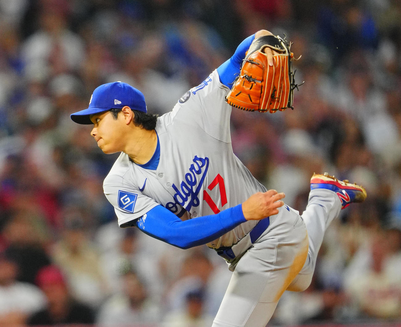 エンゼルス対ドジャース　力投するドジャース先発の大谷（撮影・垰建太）