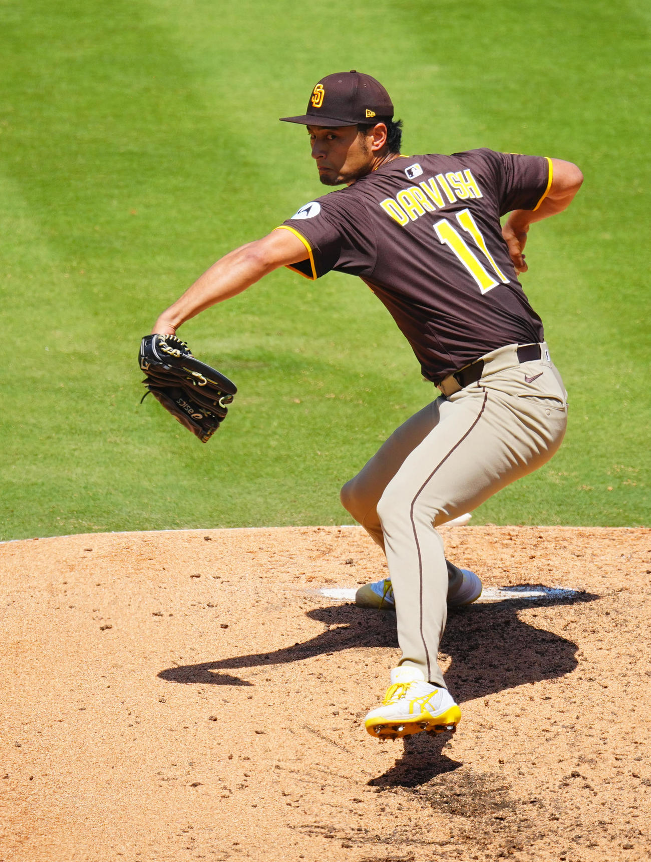 ドジャース対パドレス　力投するパドレス先発のダルビッシュ（撮影・垰建太）