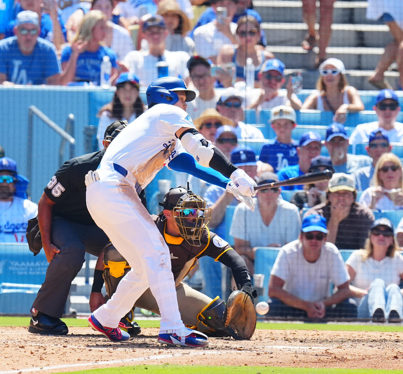 ドジャース対パドレス　5回裏ドジャース1死、空振り三振に倒れる大谷（撮影・垰建太）