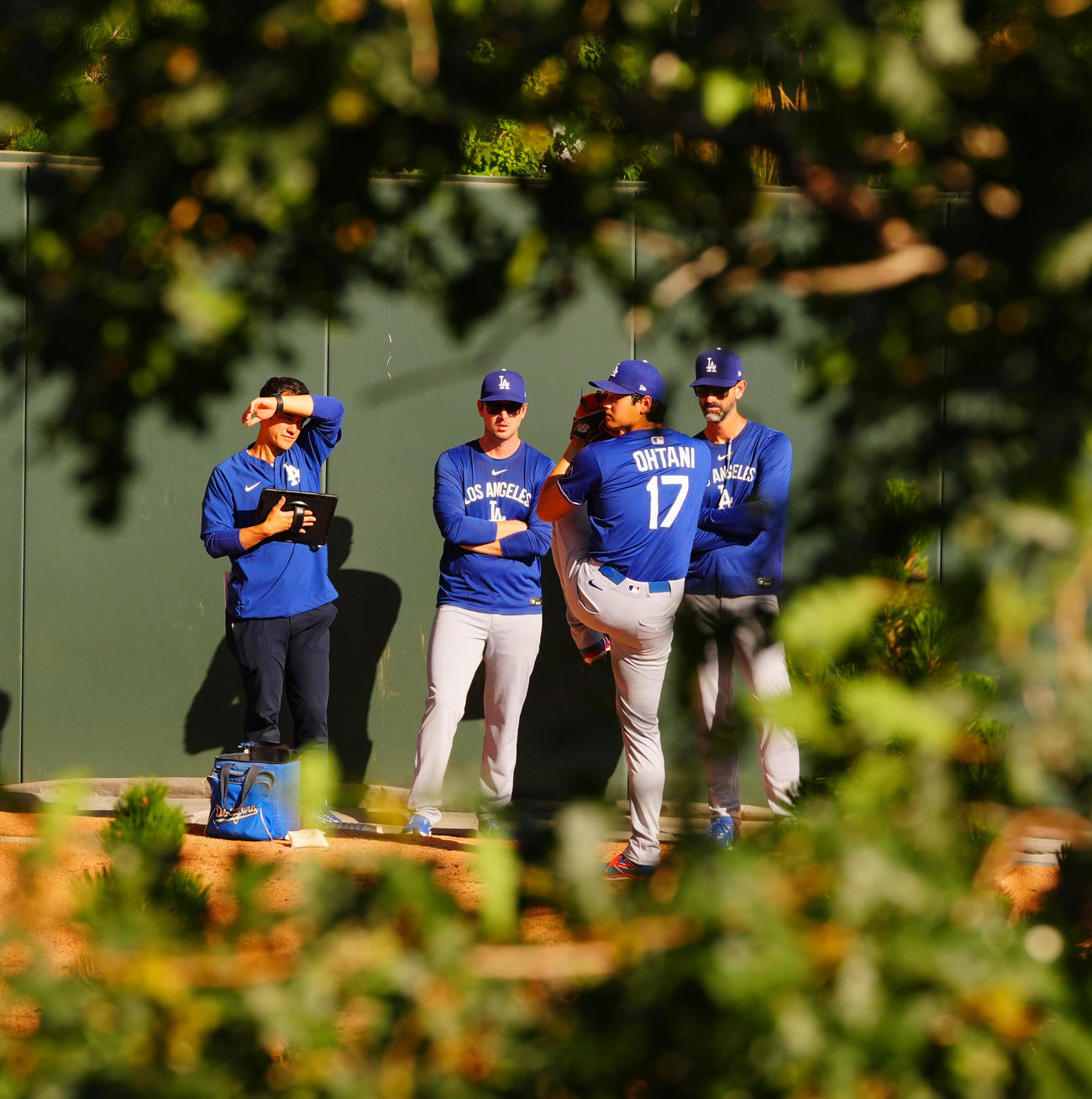 ロッキーズ対ドジャース　試合前ブルペンで投球練習に臨むドジャース大谷（撮影・垰建太）