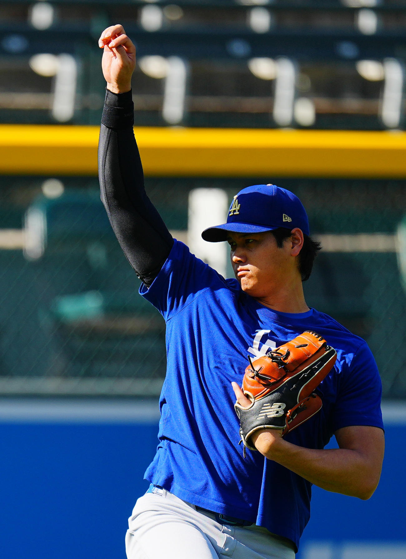 ロッキーズ対ドジャース　試合前練習に臨むドジャース大谷（撮影・垰建太）