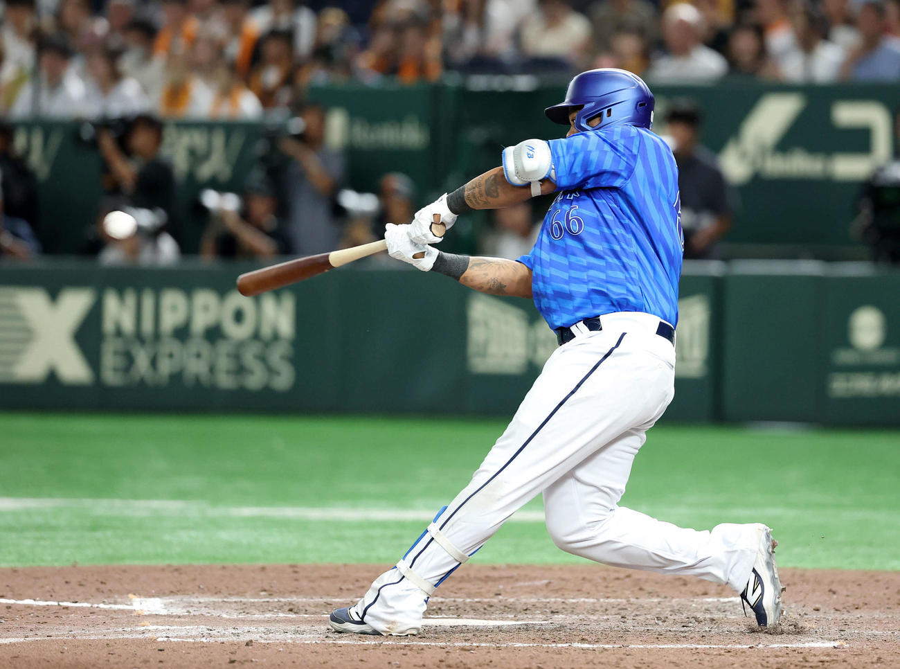 巨人対DeNA 9回表DeNA1死、ビシエドは左越えソロ本塁打を放つ（撮影・鈴木正人）