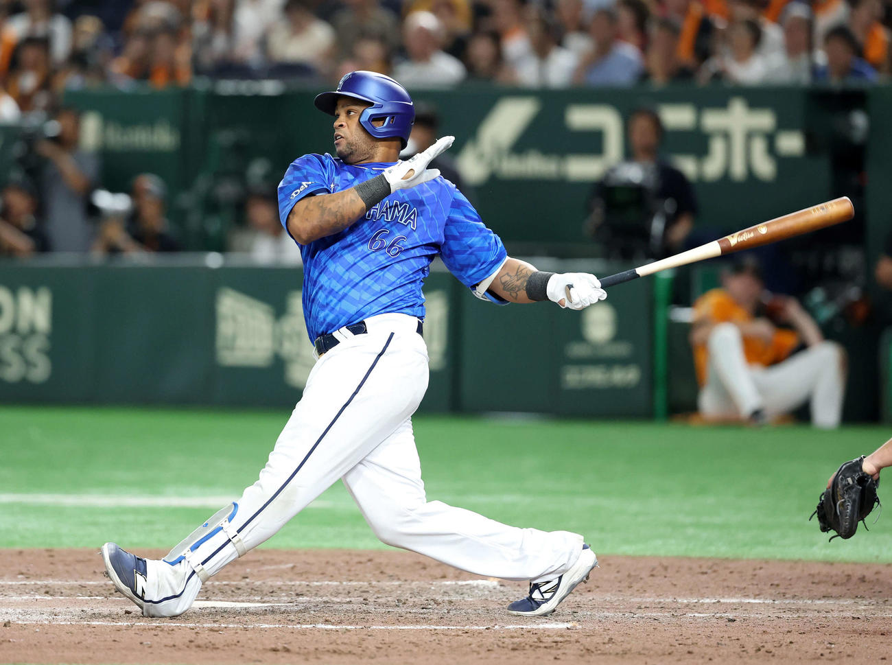 巨人対DeNA 9回表DeNA1死、ビシエドは左越えソロ本塁打を放つ（撮影・鈴木正人）
