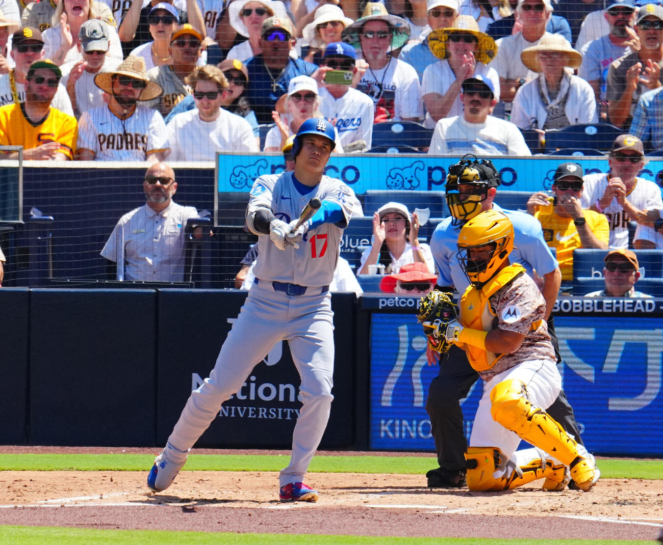 パドレス対ドジャース　3回表ドジャース無死、空振り三振に倒れる大谷（撮影・垰建太）