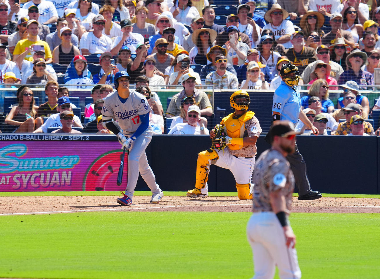 パドレス対ドジャース　5回表ドジャース2死、中飛に倒れる大谷（撮影・垰建太）