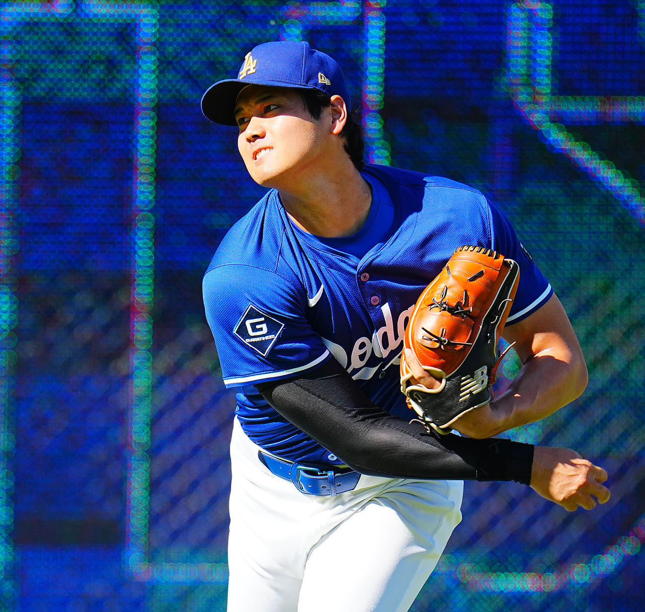 ドジャース対レッズ　試合前、投球練習を行うドジャース大谷（撮影・垰建太）