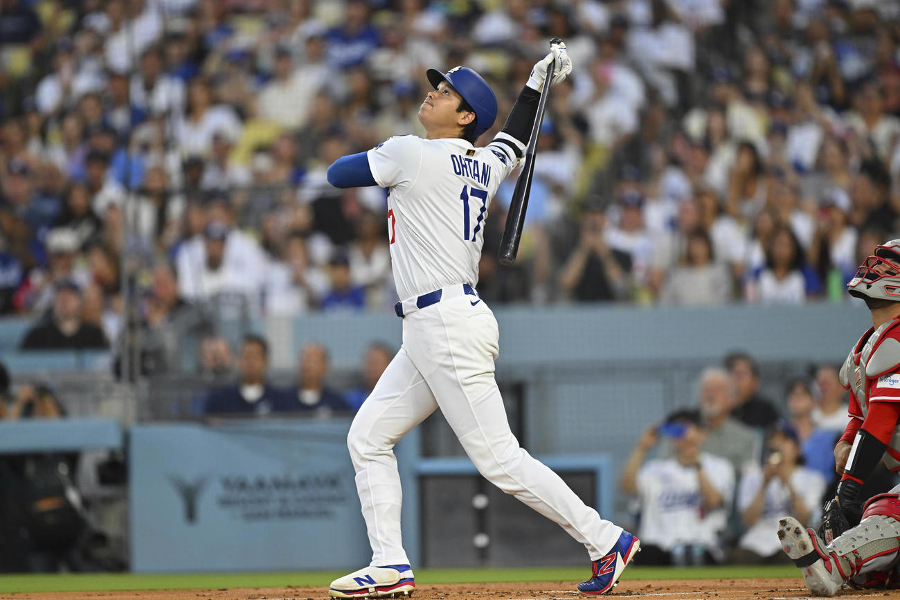 ドジャース大谷翔平はレッズ戦の第１打席はサードフライを打ち上げた（AP）