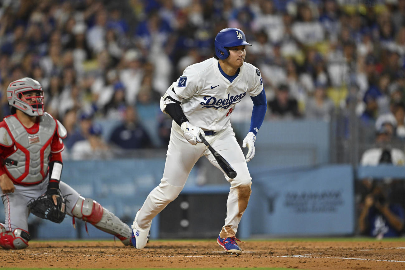 ドジャース大谷翔平はレッズ戦第３打席は一塁ゴロに倒れた（AP)
