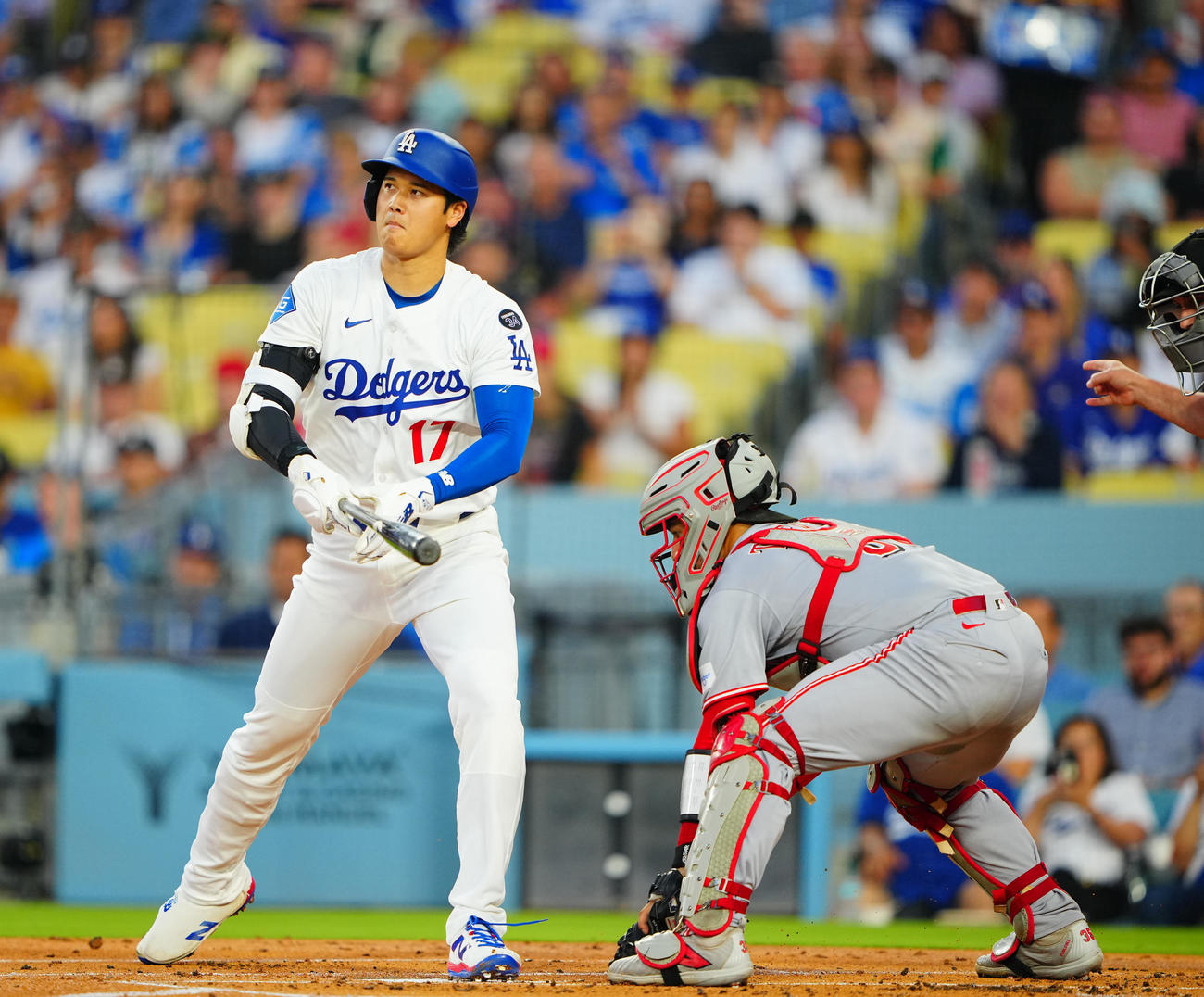 ドジャース対レッズ　1回裏ドジャース無死、空振り三振に倒れる大谷（撮影・垰建太）