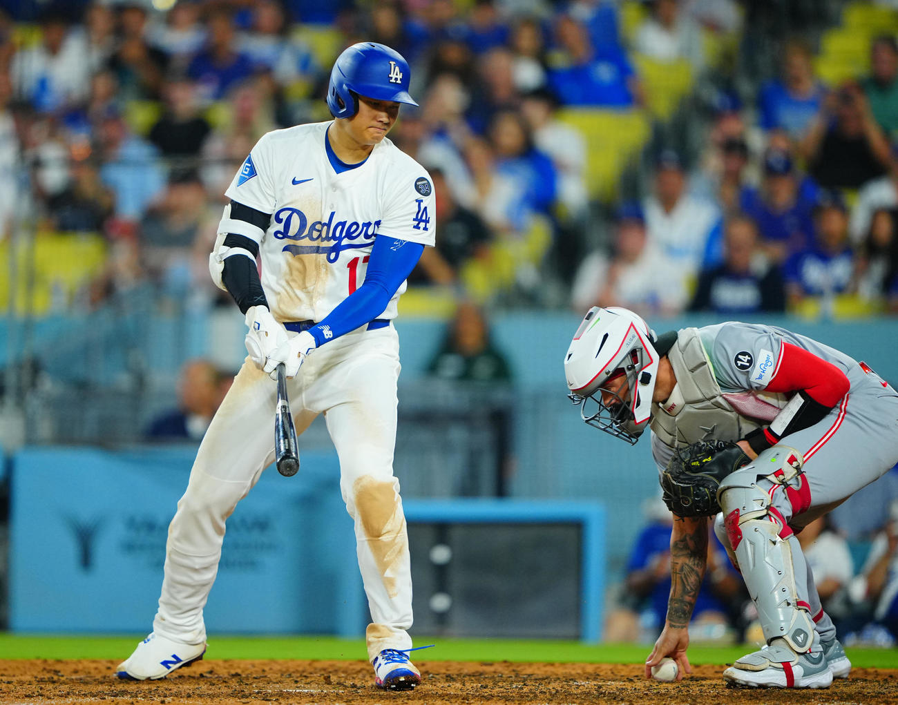 ドジャース対レッズ　8回裏ドジャース2死、空振り三振に倒れる大谷（撮影・垰建太）