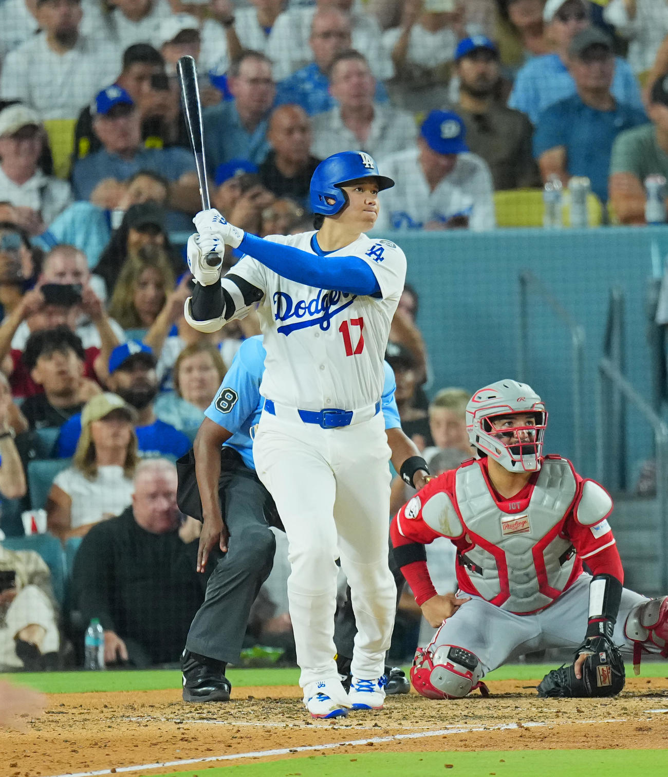 ドジャース対レッズ　7回裏ドジャース無死一塁、中飛に倒れる大谷（撮影・菅敏）